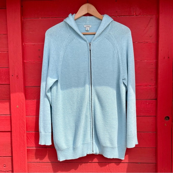 LL Bean baby blue zip up long sleeve sweater hoodie - Picture 1 of 10